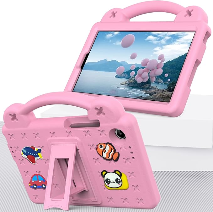 AKABEILA Compatible with Lenovo Tab One 2025 8.7 inch Tablet Case, Kids Friendly Universal Lightweight Shockproof Protective Case with Shoulder Strap & Stand Handle Pink