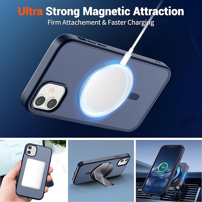 SUPFINE Magnetic for iPhone 12 Case/iPhone 12 Pro Case (Compatible with MagSafe)(Military Grade Drop Protection) Translucent Matte Shockproof Phone Cover,Dark Blue