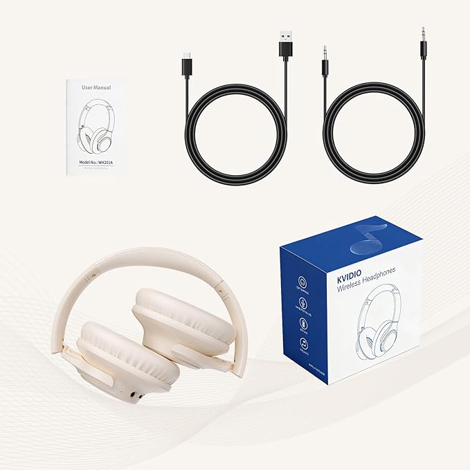 KVIDIO Bluetooth Headphones Over Ear, 65 Hours Wireless Headphones with Mic, Low Latency Foldable Lightweight Headset with Deep Bass, HiFi Stereo Sound Headphones for School Work Cellphone Sports