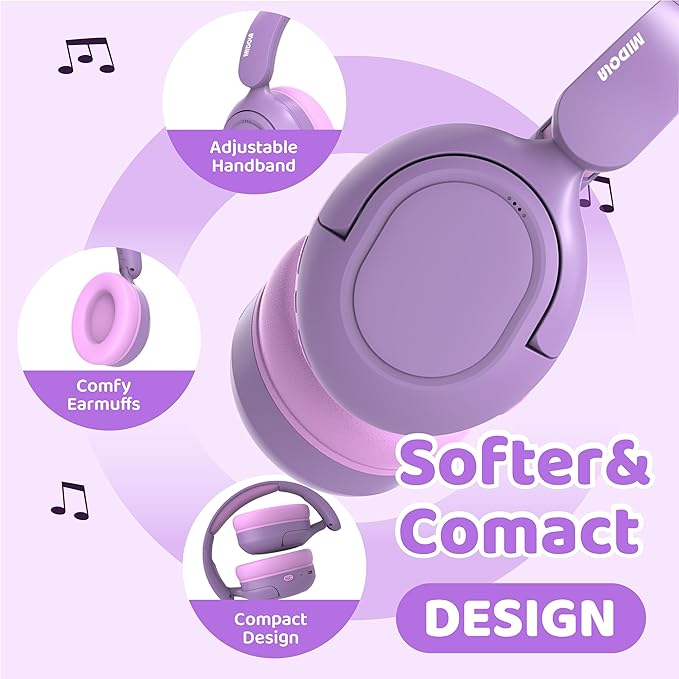 MIDOLA Kids Bluetooth Headphones Active Noise Cancelling Lightweight Wireless Headphone for Kid Volume Limited 85/94dB Foldable Over-Ear with Mic,68 Hours Playtime,for Toddler Child Lavender Purple
