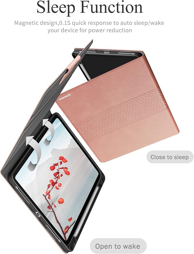 auaua Case for iPad Pro 12.9 6th/5th/4th/3rd Generation 2022/2021/2020/2018, Slim Durable Leather Stand Cover with Pencil Holder, Auto Sleep/Wake (Pink)
