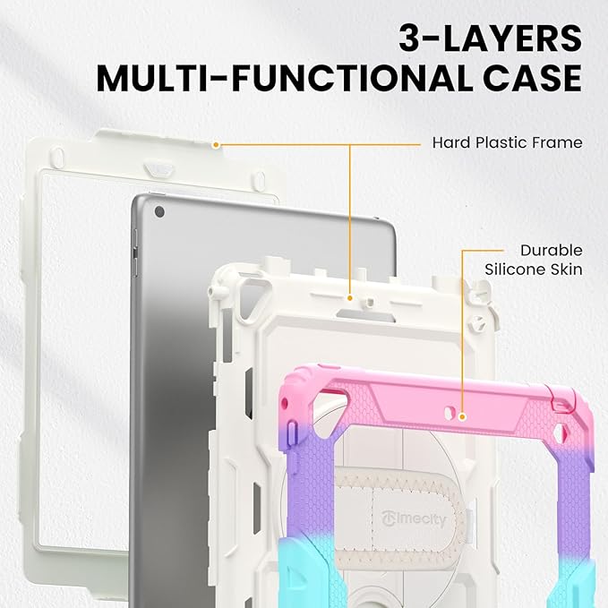 Timecity Kids Case for iPad 6th/5th Generation (9.7-inch, 2018/2017), for iPad Air 2, Full-Body Protective Case with Screen Protector, Swivel Stand&Handle, Shoulder Strap for iPad 9.7 inch- Pink Camo