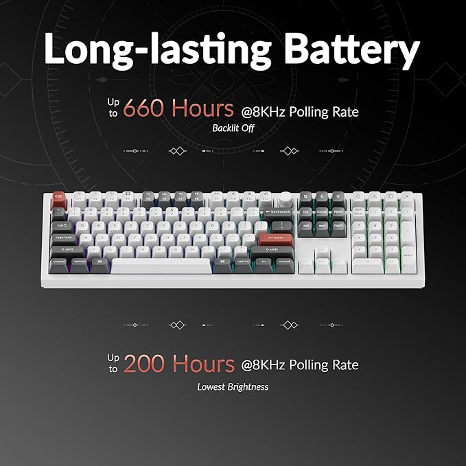 Keychron Q6 Ultra 8K Polling Rate Aluminum Wireless Mechanical Keyboard, 2.4 GHz/Bluetooth/Wired Full-Size Custom RGB, Hot-Swappable Silk POM Brown Switch for Mac Windows Linux - White