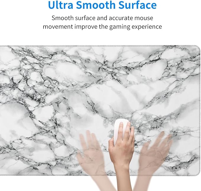Black and White Marble Large Extended Mouse Pads XL Mousepad with Stitched Edges Non-Slip Rubber Base Computer Keyboard Pad Desk Mat for Home Office Desk Decor, 29.5" X 15.8"