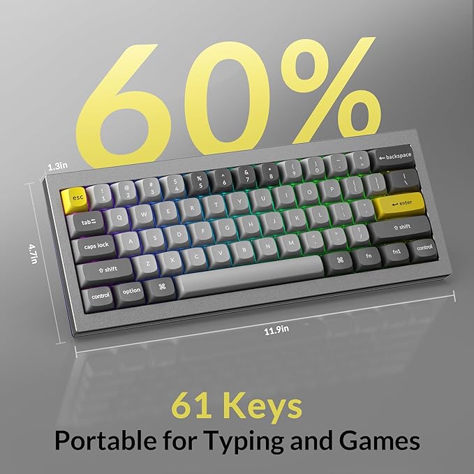 Keychron Q4 Wired Custom Mechanical Keyboard, 60% Layout QMK/VIA Programmable Macro with Hot-swappable Gateron G Pro Blue Switch Double Gasket Compatible with Mac Windows Linux (Gray)