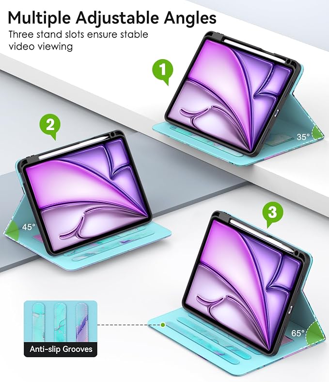 ZoneFoker Case for iPad Air 11-inch M3/M2 (2025/2024), iPad Air 5th/4th Generation 10.9'' (2022/2020), iPad Pro 11 (4th/3rd/2nd/1st Gen), Multi-Angle Stand Cover with Pencil Holder, Marble Teal Pink