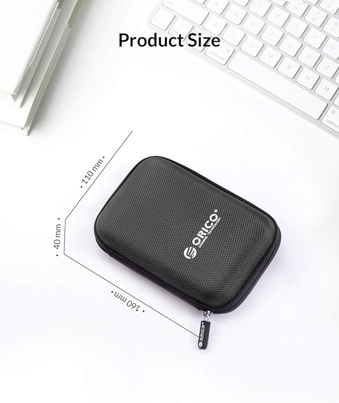 ORICO Hard Drive Case 2.5 inch External Drive Storage Carrying Bag Waterproof Shockproof with Inner Size 5.5x3.5x1.0inch for Organizing HDD and Electronic Accessories, Black(PHD-25)