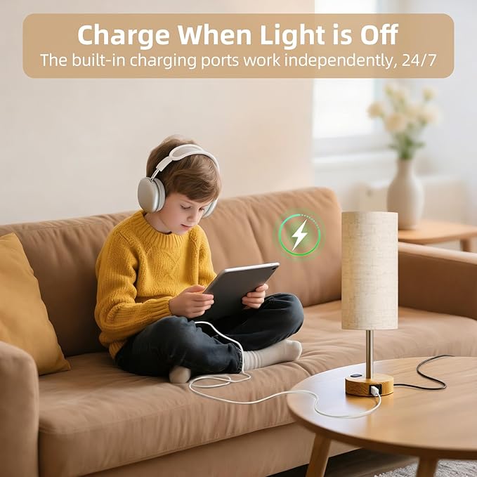2-Pack Table Lamps, High-Sensitivity Touch, 3-Level Dimmable Bedside Lamp with AC Outlet | USB | and USB-C, Ideal Nightstand Lamps for Bedroom, Reading (2PCS, Warm&Wooden)