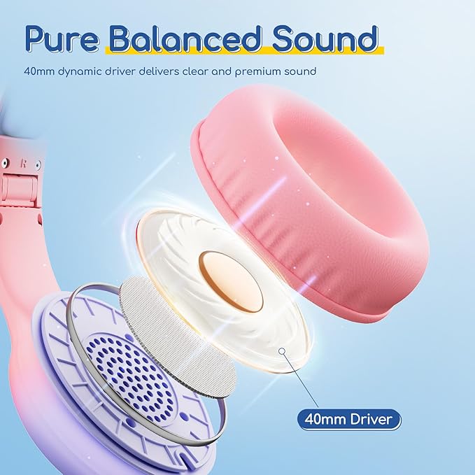 EarFun Kids Headphones Wired with Microphone, USB Type C Headphones for Kids, 85/94dB Volume Limit, Portable Wired Headphone with Shareport, Stereo Sound Foldable Headset for School/Tablet/PC, Pink
