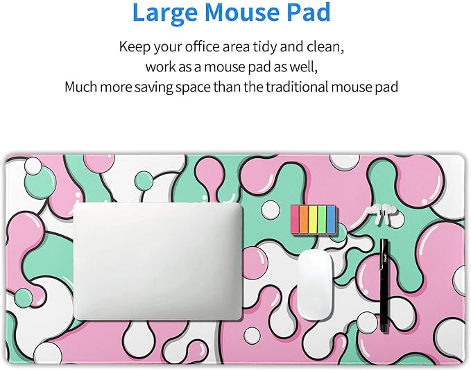 Pink Green Mouse Pad Anime Cool Geometric Japanese Extended Desk Mat 90X40 CM Non-Slip Rubber Base Stitched Edge Large XXL Mousepad for Gaming Laptop Computer Desktop 35.4×15.7 Inch