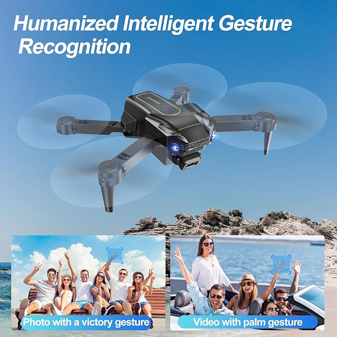 Drone with 1080P Camera, Christmas Mini Foldable Drone for Adults and Beginners, Headless Mode, Altitude Hold, One Key Start/Landing, 360° Flips, Speed Adjustment (Matte Black)