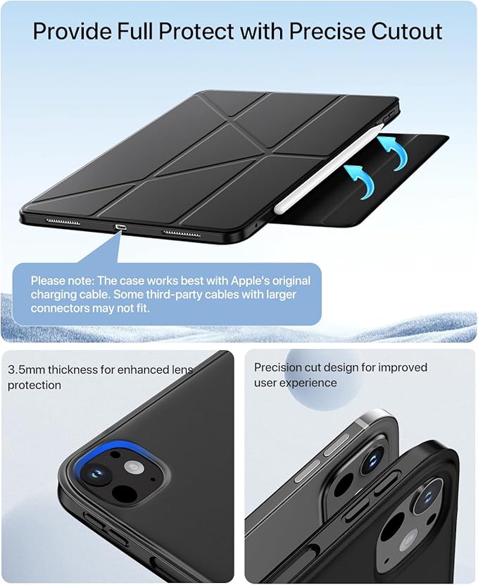 for iPad Pro 13 inch Case M5/M4 (2025/2024), Multi-Angle Y Fold Stand Magnetic Premium PU Leather Full Protective Case with Hidden Pencil Holder (Midnight Black)