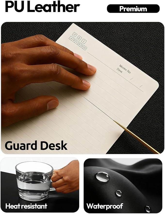 YSAGi Leather Desk Protector, Office Mat, Large Mouse Mat, Non-Slip PU Leather Blotter, Laptop Desk Mat, Waterproof Writing Pad for Office and Home (Black, 31.5" x 15.8")