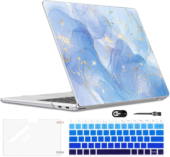 Slim Protective Case for 13 inch Microsoft Surface Laptop 2025 Copilot+PC Model 2095, Lightweight Anti-Scratch Printed Pattern Plastic Hard Shell Case Cover, Blue Marble