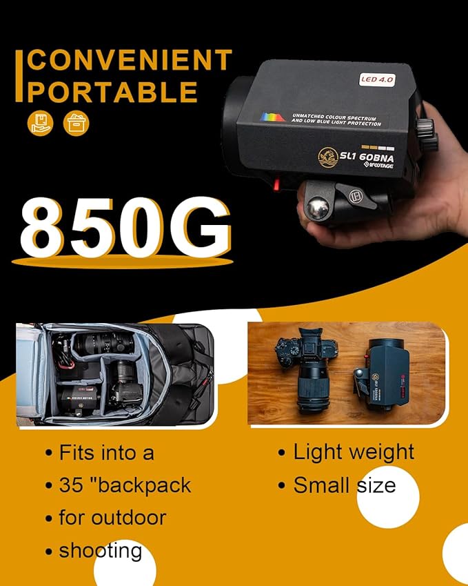 IFOOTAGE LED Video Light 70W SL1 60BNA Bi-Color Photography Lighting,2700-6500K Continuous Output Lighting,Portable Video Lighting for Video Recording,Studio,App Control