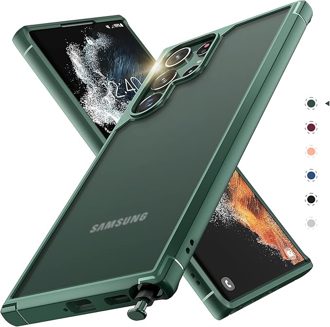 TOCOL for Samsung Galaxy S22 Ultra Case, Translucent Matte Hard Back [Military Grade Shockproof] [Anti-Scratch & Anti-Fingerprint] Slim Fit Protective Cover for Galaxy S22 Ultra Case 6.8'', Green