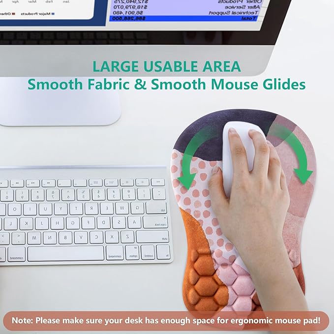 Mouse Pad Wrist Support, Ergonomic Mouse Pad with Wrist Rest, Comfortable Computer Mouse Pad for Laptop, Pain Relief Mousepad with Non-Slip PU Base Boho