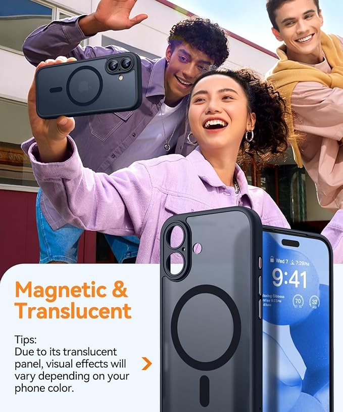 CANSHN Magnetic for iPhone 17 Case, Upgraded [Full Camera Protection] [Compatible with Magsafe] [Translucent Matte] Shockproof Protective Phone Case for iPhone 17 - Black