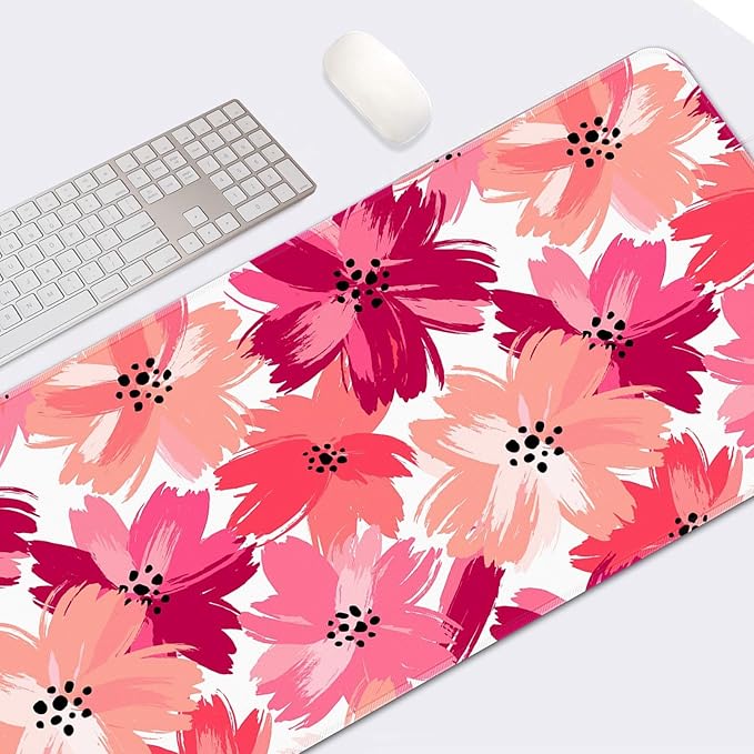 Britimes Large Gaming Mouse Pad Abstract Pink Flower Non-Slip Desk Pad Keyboard and Mouse Desk Mat for Gamer, Office & Home, 31.5 x 15.7 in