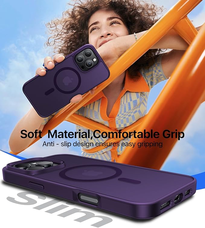 Magnetic for iPhone 12/iPhone 12 Pro Case,[Compatible with MagSafe][Military-Grade Drop Protection][Anti-Yellow] Shockproof Translucent Matte Cover for iPhone 12/12 Pro Phone Case,Deep Purple