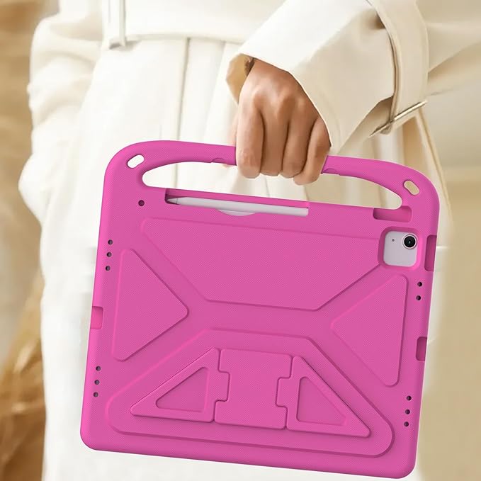 Kids Case for Apple iPad Air 13 inch Tablet M4/M3/M2 (2026/2025/2024) with Pencil Holder, Anti-Slip Handle Slim Lightweight Stand Shockproof Soft EVA Protective Silicone Bumper Cover, Rose