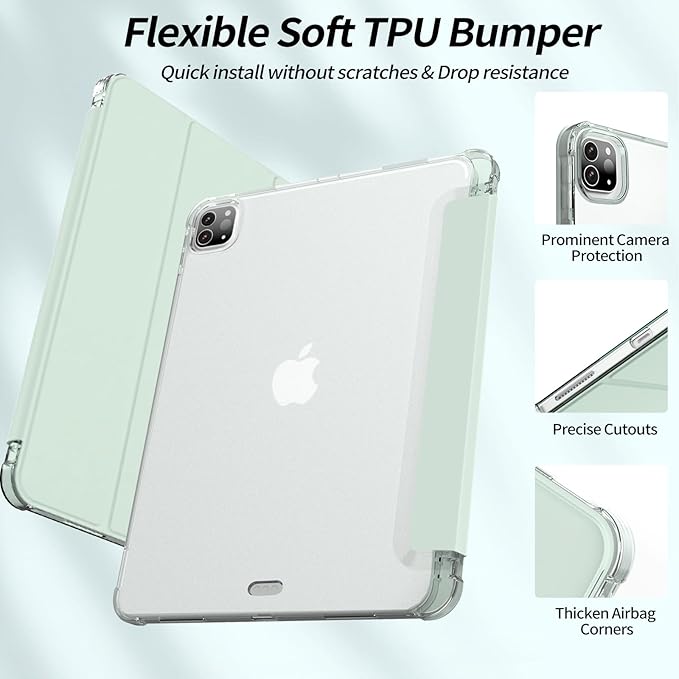 Kenke New iPad Pro 11 Inch Case 4th/3rd/2nd/1st Generation 2022/2021/2020/2018 Support 2nd Pencil Charge with Built-in Left Side Pencil Holder, Hard Frosted Back Cover & Colored Edge (Light Green)