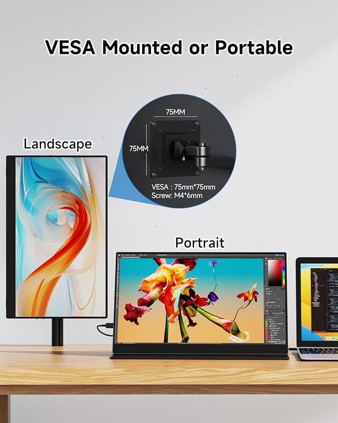 Portable Monitor 15.6 inch Ultra-Light Extended Monitor for Laptop 1080P FHD IPS Build-in Speakers HDMI USB-C Second Screen for Gaming PC mac Phone PS4/5 Switch Xbox with Kickstand Case