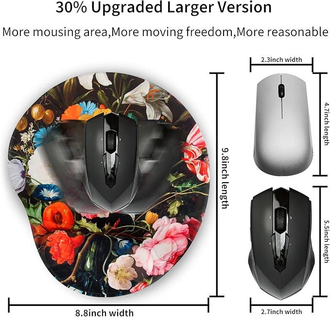 Ergonomic Mouse Pad with Wrist Support,Cute Mouse Pads with Wrist Rest,Comfortable Mouse Pad for Home Office Gaming Working Computers Laptop,Pain Relief with Non-Slip PU Base (Vase)