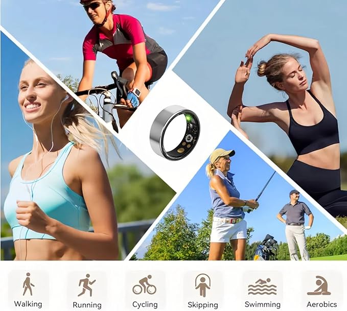 Smart Health Ring, Fitness Tracker with Heart Rate, Blood Oxygen, Blood Pressure, Sleep & Step Monitoring, Waterproof, Compatible with iOS & Android, No Subscription Required (Silver, 12)
