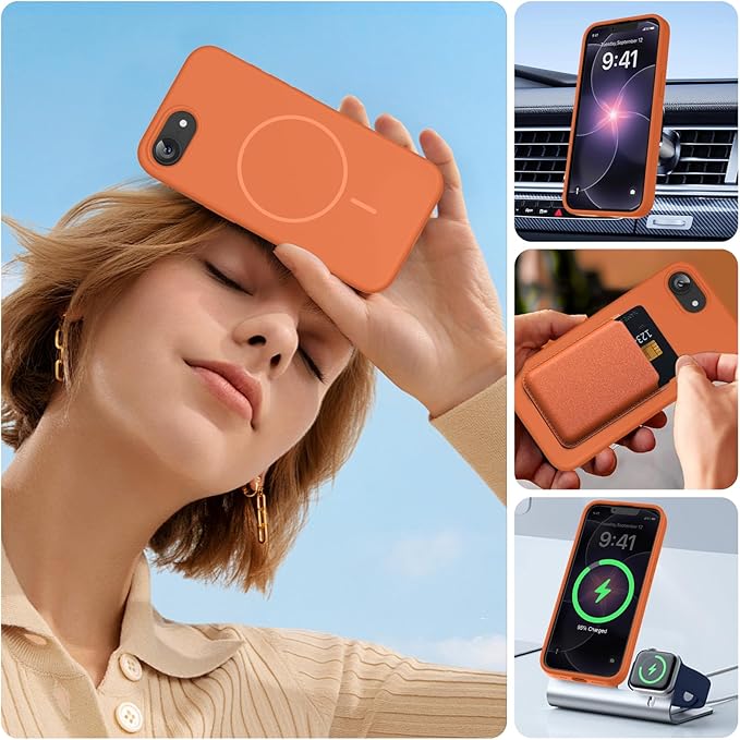 Miracase Magnetic for iPhone 17e Case & iPhone 16e Case, [Soft Anti-Scratch Microfiber Lining], Compatible with MagSafe, Silicone Shockproof Protection Phone Case for iPhone 17e/16e, Orange