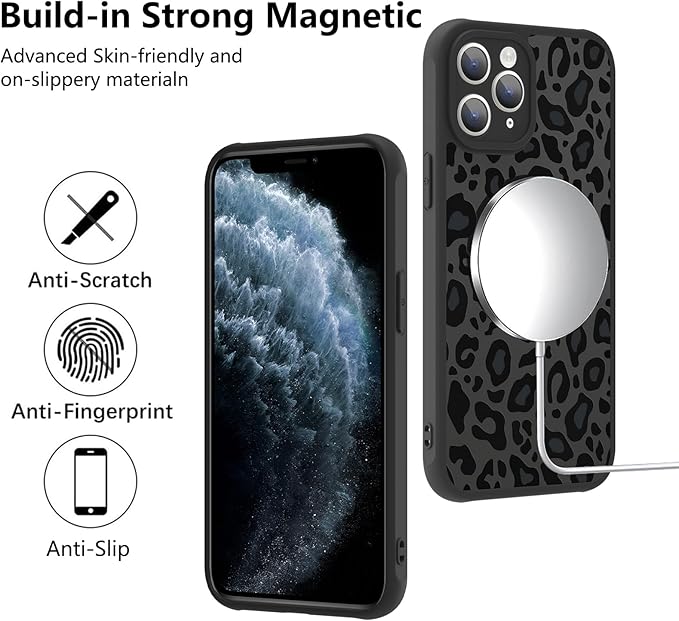 KANGHAR Case for iPhone 11 Pro Max Phone Case [Compatible with Magsafe] Leopard Printed Pattern Cute Cheetah Protective Magnetic Case for Girls Women Men 6.5"