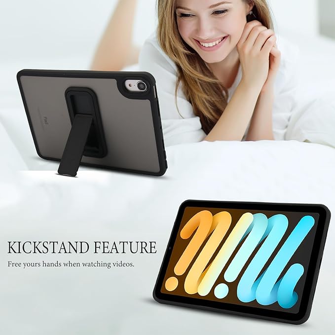 Shockproof Case for iPad mini 7th/6th Generation (2024/2021 8.3-inch), Kickstand Slim Fit Rugged Bumper Lightweight Anti-Scratch Bumper Case Cover for Women Men, Black