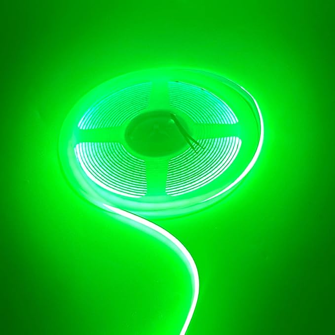 5mm COB LED Strip,12V 400LEDs/m RA>90 High CRI LED Tape Light,Multiple Color Options, Cuttable Flexible,16.4FT 2000LEDs IP30 COB LED Light for Indoor House Kitchen Room Decor (Green)