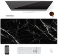 XXL Waterproof Office Desk Pad Protector 35.4x15.7 Inch - Extended Gaming Mouse Pad with Non-Slip Rubber Base, Thickened Keyboard Mat, Stitched Edges & Black White Marble Design