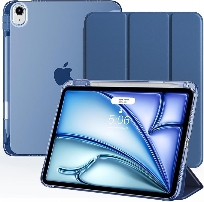 TiMOVO Case for iPad Air 11 Inch M4 2026/M3 2025/M2 2024, iPad Air 5th Generation 2022/4th Gen 2020 10.9 Inch with Pencil Holder, Stand Cover with Translucent Back, Auto Wake/Sleep, Navy Blue