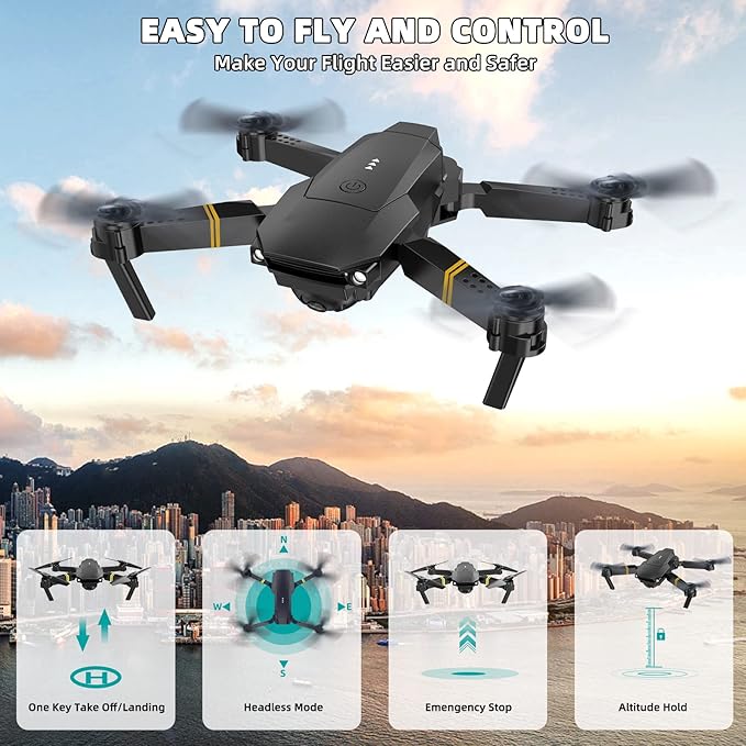 Drones with Camera for Adults 1080P Mini Drone with Camera Foldable Drones for Adults RC Quadcopter, Altitude Hold, One Key Take Off, 3D Flip, 3 Batteries