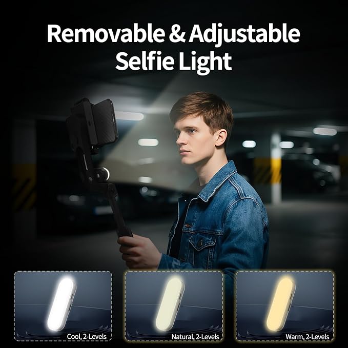 TOALLIN Selfie Stick with Light for Smartphone, Gimbal Stabilizer with Remote, Retractable and Foldable Phone Tripod for iPhone & Android, Video Recording, Streaming, Vlogging