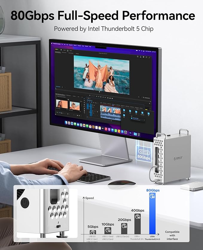 ORICO Mini Pro Thunderbolt 5 SSD Enclosure 1TB, 80Gbps USB-C NVMe External Hard Drive, Compatible with Windows/Mac/Linux, Aluminum Portable Storage with TB5 Cable (MST5P-1T)