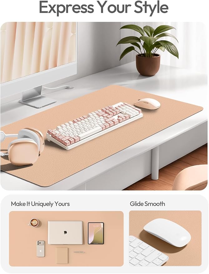 YSAGi Leather Desk Protector, Office Mat, Large Mouse Mat, Non-Slip PU Leather Blotter, Laptop Desk Mat, Waterproof Writing Pad for Office and Home (Latte, 47.2" x 23.21")
