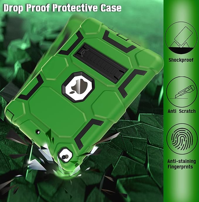 CCMAO iPad 6th Generation Cases, iPad 5th Generation Case, iPad 9.7 Case, iPad Air 2 Case, Hybrid Shockproof Rugged Drop Protection Case Built with Kickstand, Green+Black