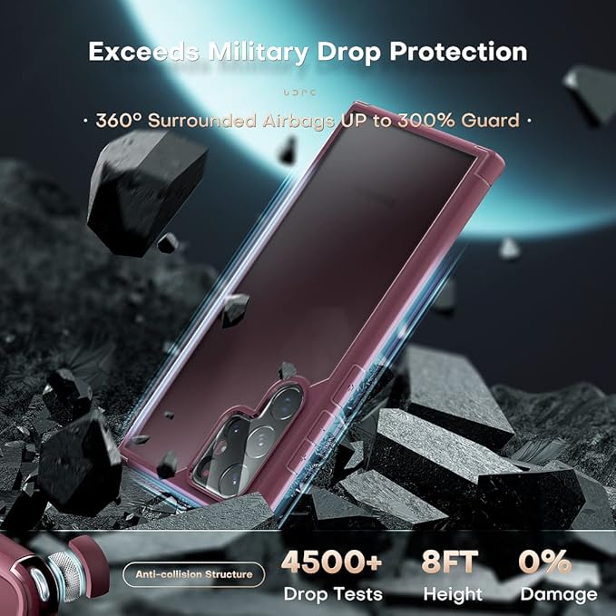TOCOL for Samsung Galaxy S22 Ultra Case, Translucent Matte Hard Back [Military Grade Shockproof] [Anti-Scratch & Anti-Fingerprint] Slim Fit Protective Cover for Galaxy S22 Ultra Case 6.8'', Plum