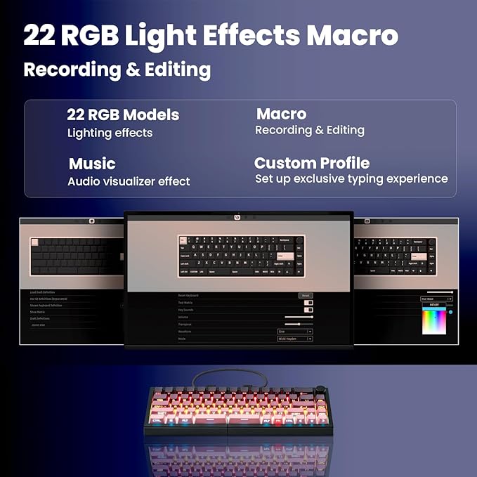 ZORNHER ST68 Wireless Ergonomic Split Mechanical Keyboard,65% Pink & Purple Custom Creamy TKL Keyboard with Knob,Lighted Up PBT Keycaps,Pre-lubed Clicky Switches,Hot-Swappable,RGB Backlit