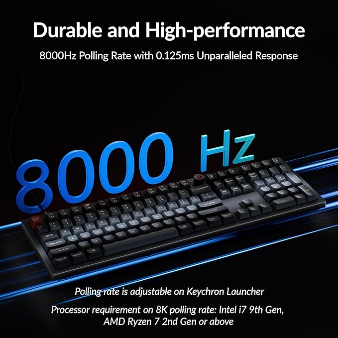 Keychron V6 8K Full Size Wired Mechanical Keyboard with Programmable Knob, 8000 Hz Polling Rate, OSA PBT Keycaps, Hot-swappable Super Banana Switchs, RGB Backlit for Mac Windows Linux