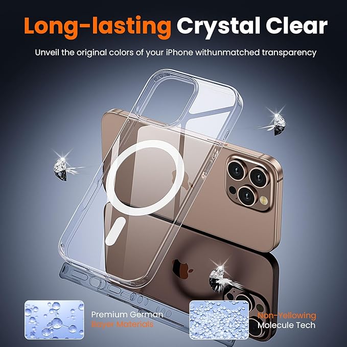 toushion 3 in 1 for iPhone 16 Pro Max Case Clear with MagSafe, Not Yellowing, Screen Protector*1 Camera Lens Protector*1, Military-Grade Protection for iPhone 16 Pro Max Phone Case 6.9 inch Clear
