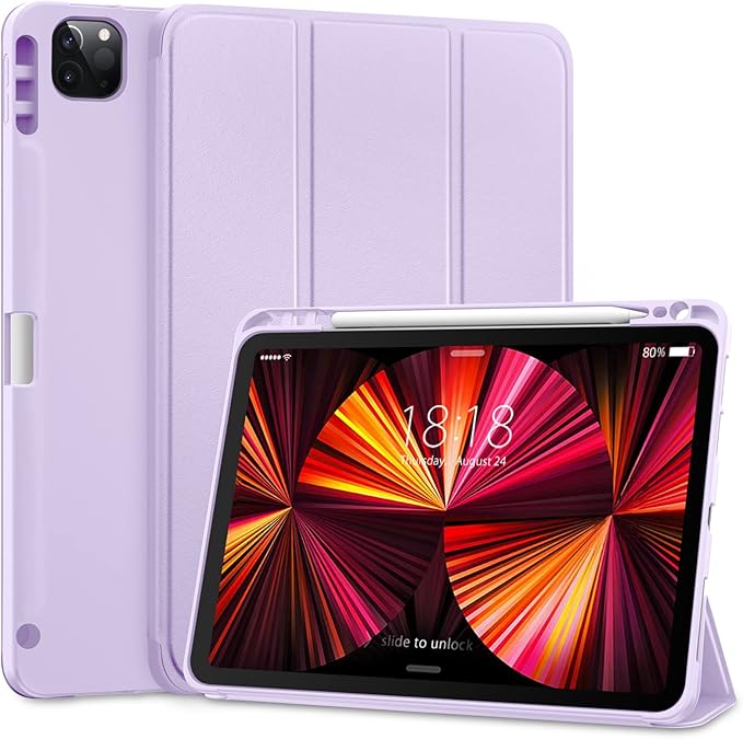 DTTO for iPad Pro 11 inch 4th/3rd/2nd/1st Generation 2022/2021/2020/2018 Case, Smart Slim Trifold Stand Soft TPU Back Cover with Built-in Pencil Holder, Also Fit iPad Air 5/4,Taro Purple