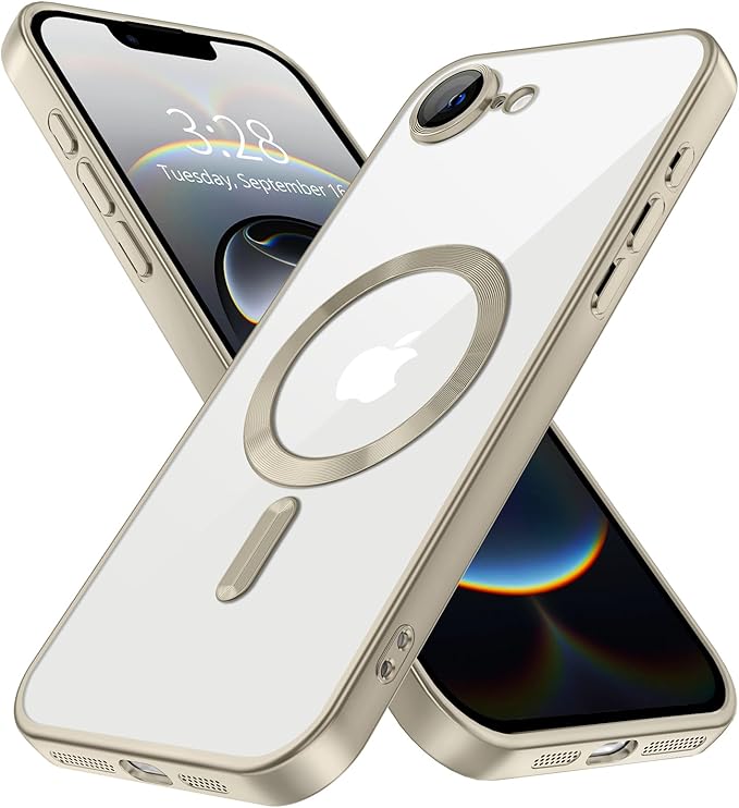 Hython Magnetic Clear for iPhone 16e Case with Camera Lens Protector [Compatible with MagSafe] Luxury Plating Edge Slim Soft TPU Cover Protective Phone Case for iPhone 16e 6.1", Matte Gray