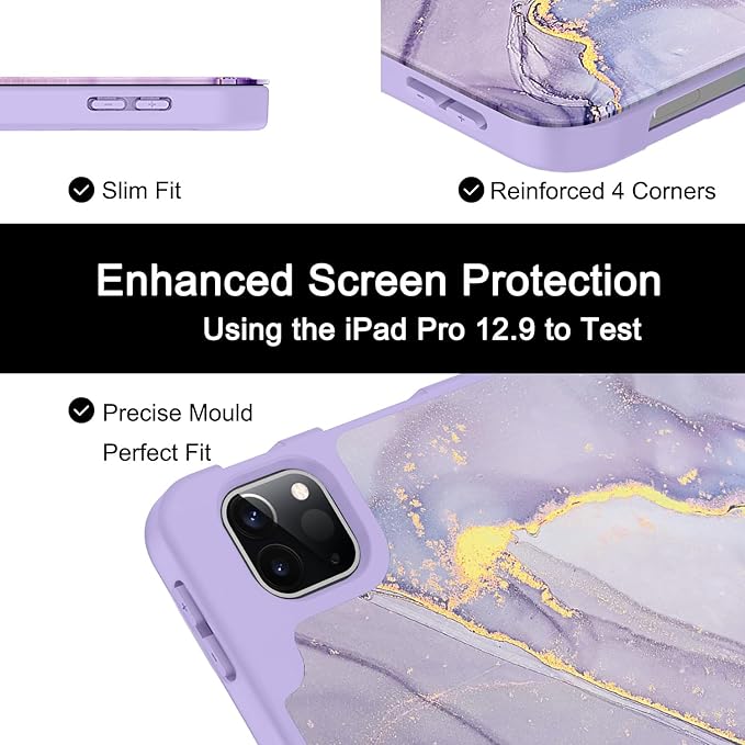 Soke Case for iPad Air 13 Inch (M4/M3/M2,2026-2024), iPad Pro 12.9" 6th/5th Generation with Pencil Holder(2021 2022 Release)-[Apple Pencil Charging + Auto Wake/Sleep] Soft Back Cover, Lilac Marble