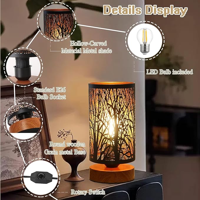 Small Industrial Table Lamps Dimmable, Bedside Lamps for Nightstand,End Table Side Desk lamp with Rustic Black Metal Cage Lampshade for Bedroom, Kids Room Living Room 2700K LED Bulb Included