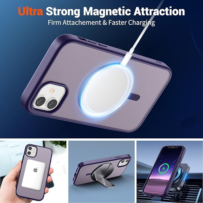 SUPFINE Magnetic for iPhone 12 Mini Case & iPhone 13 Mini Case (Compatible with MagSafe) (Military Grade Drop Protection) Slim Translucent Matte Shockproof Phone Cover,Dark Purple