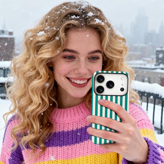 Magnetic for iPhone 17 Pro Max Case Cute Stripes Phone Case, Shockproof Slim TPU and Hard PC Protective Phone Cover Compatible with MagSafe Designed for Women Girls, Emerald Green